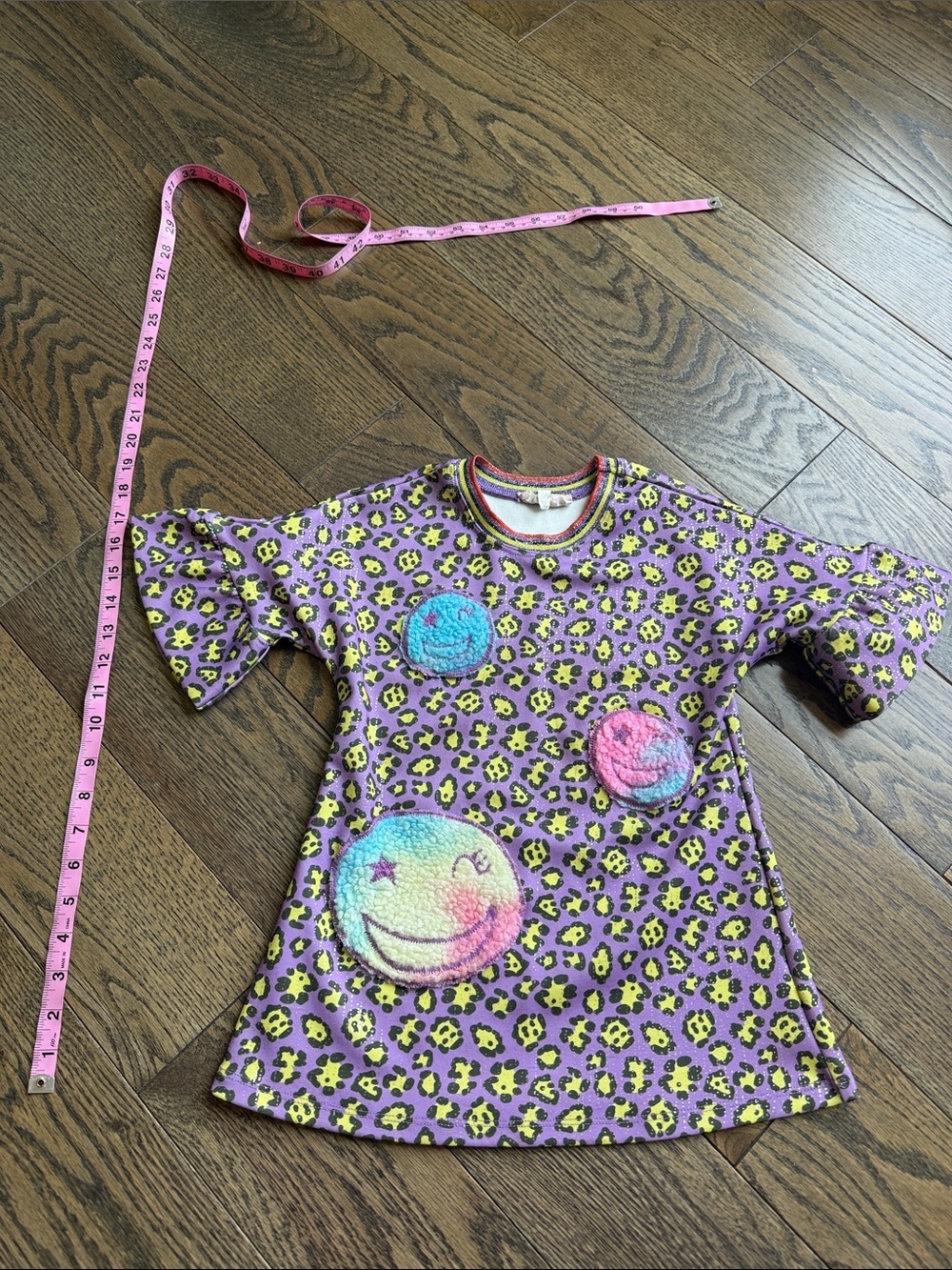 Sara Sara Purple & Yellow Leopard Smiley Patch Kids Dress